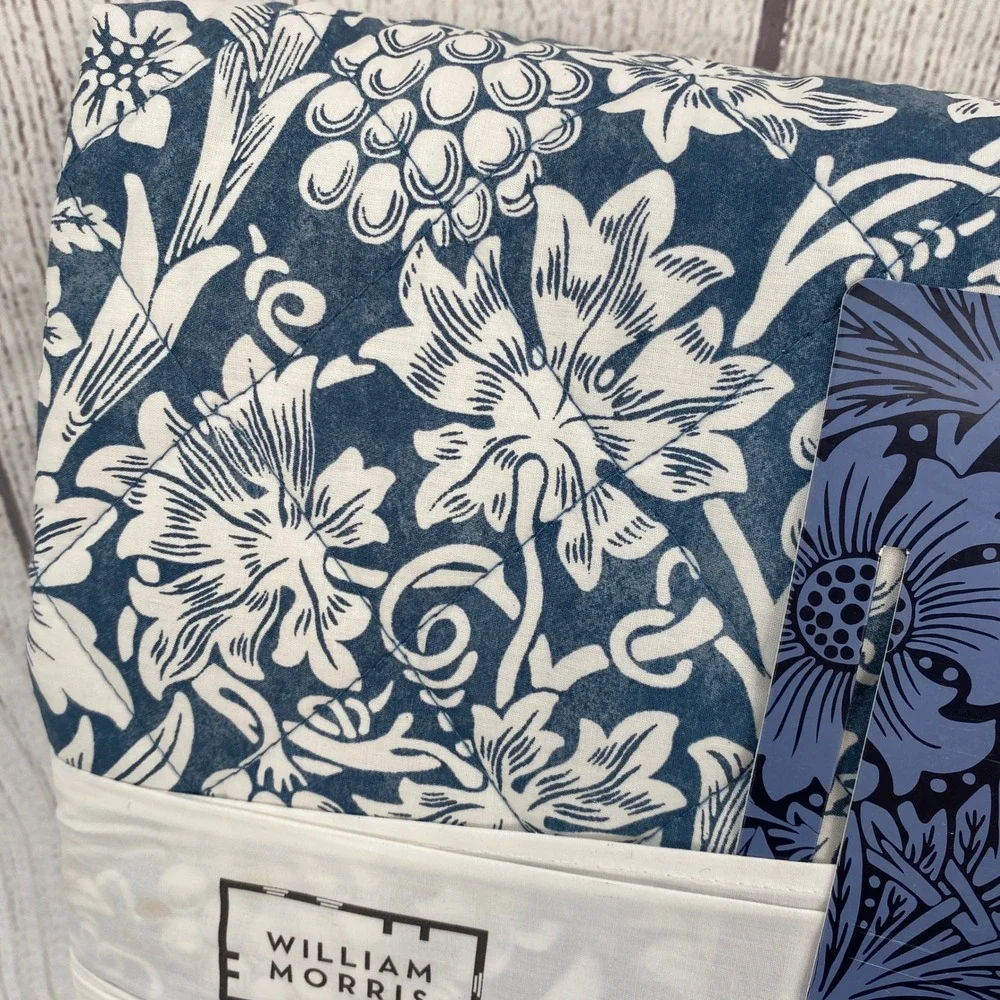William Morris At Home Quilt King Navy Blue Sunflower Floral Cotton Bedspread